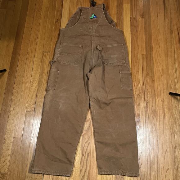 Carhartt Duck Bib Overalls Sz 38x28 Double Knee Red Quilt Canvas Lined Workwear - Picture 7 of 9